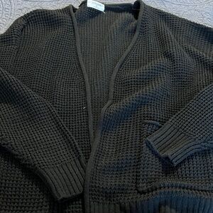 Zenana Outfitters Black Waffle Knit Women's Cardigan